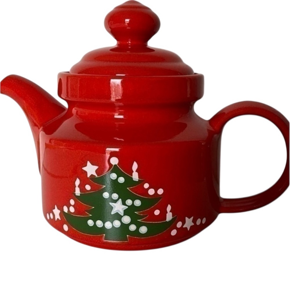 Vintage Waechterbach Christmas Red Ceramic Teapot NWOT